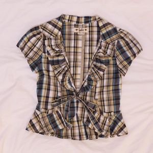 Jolt Self-tie Plaid Top With Pockets